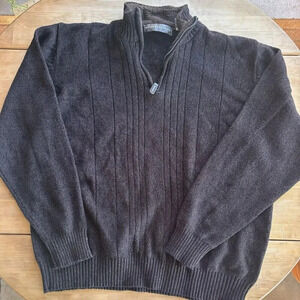 Vtg Oscar De La Renta Sweater Brown Quarter Zip Fleece Lined Collar Size XXL